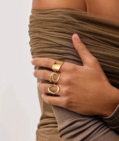 ZOERAY Chunky Gold Rings for Women Non Tarnish Trendy 14k Gold Plated Adjustable Signet Band Stackable Thumb Ring Set Open Twist Dome Statement Stacking Rings Jewelry Gifts for Women Size 5-10 in Kuwait