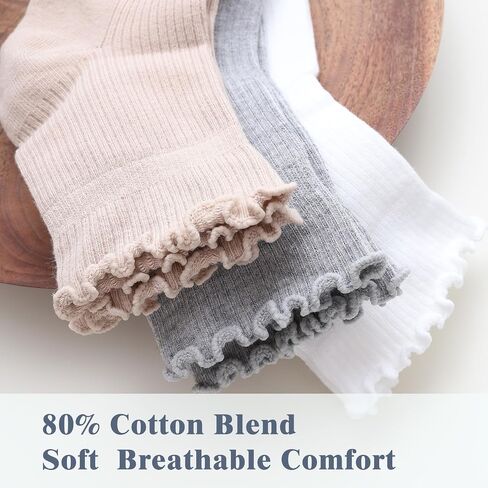 SSF&TUYS Women's Ruffle Ankle Socks – 6 Pairs Soft Cotton, Cute Frilly Trim, Breathable and Comfy for Everyday Wear in Saudi Arabia