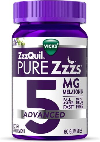ZzzQuil Pure Zzzs Melatonin Gummies, Melatonin 5mg, Sleep Aid, with Chamomile & Lavender, Melatonin Sleep Gummies, Sleep Aids for Adults, Berry Flavored, 60 Sleep Gummies in Saudi Arabia