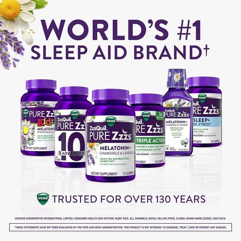 ZzzQuil Pure Zzzs Melatonin Gummies, Melatonin 5mg, Sleep Aid, with Chamomile & Lavender, Melatonin Sleep Gummies, Sleep Aids for Adults, Berry Flavored, 60 Sleep Gummies in Saudi Arabia