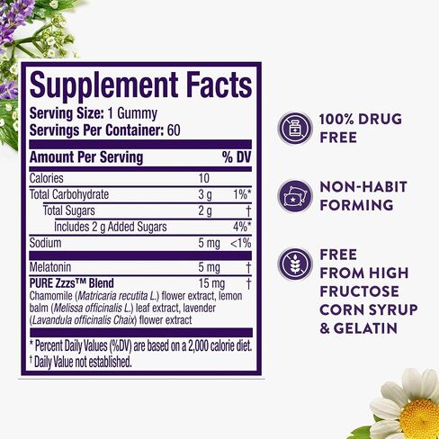 ZzzQuil Pure Zzzs Melatonin Gummies, Melatonin 5mg, Sleep Aid, with Chamomile & Lavender, Melatonin Sleep Gummies, Sleep Aids for Adults, Berry Flavored, 60 Sleep Gummies in Saudi Arabia