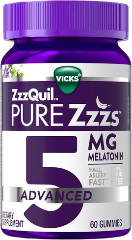 ZzzQuil Pure Zzzs Melatonin Gummies, Melatonin 5mg, Sleep Aid, with Chamomile & Lavender, Melatonin Sleep Gummies, Sleep Aids for Adults, Berry Flavored, 60 Sleep Gummies in Saudi Arabia