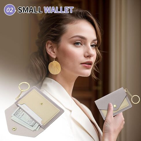 Small Credit Card Wallet with Keychain Wristlet Silicone Beads Ring and Net Lip Balm Holder, PU Leather Card Holder for Women, Purple in Saudi Arabia