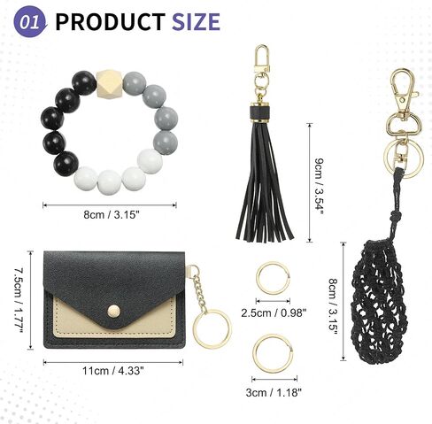 Small Credit Card Wallet with Keychain Wristlet Silicone Beads Ring and Net Lip Balm Holder, PU Leather Card Holder for Women, Purple in Saudi Arabia