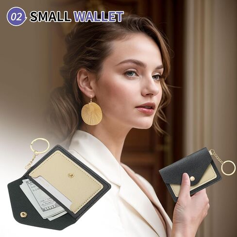 Small Credit Card Wallet with Keychain Wristlet Silicone Beads Ring and Net Lip Balm Holder, PU Leather Card Holder for Women, Purple in Saudi Arabia