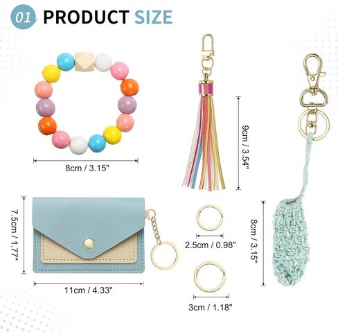 Small Credit Card Wallet with Keychain Wristlet Silicone Beads Ring and Net Lip Balm Holder, PU Leather Card Holder for Women, Purple in Saudi Arabia