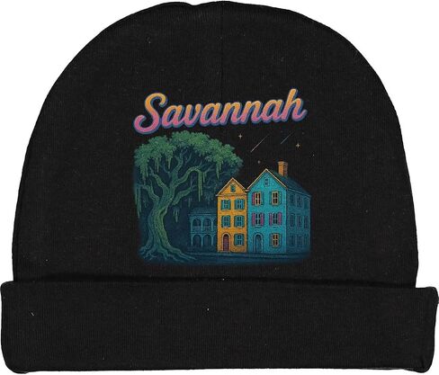 inktastic Savannah Nightscape with Historic Homes and Oak Tree Baby Beanie Hat in Saudi Arabia