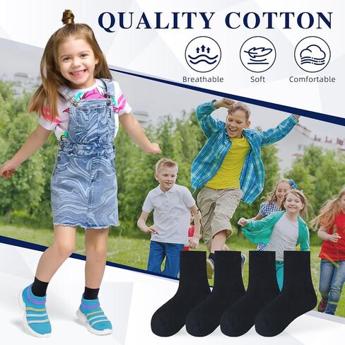 VEKDA 6 Pairs Kids Socks Boys Girls Crew Socks for School Uniform Cotton Seamless Toe Sock in Kuwait