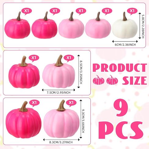 Breast Cancer Awareness Pumpkin Decorations 9 Pcs Hot Pink Artificial Pumpkins 200 Ribbon Confetti Bulk Large Deep Pink Foam Pumpkins for Fight Cancer Fundraisers Charity Party Supplies in Saudi Arabia