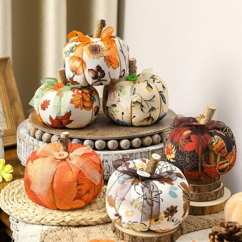 chunful 6pcs Fall Fabric Pumpkins للتزيين ، 4INCH الخريف ديكور اليقطين الاصطناعي للمنزل ، طاولة درج الشكر المركزية المزرعة الحصاد المطبخ الديكور ، 6 أنماط in Saudi Arabia
