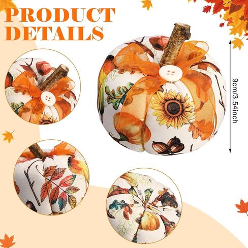 chunful 6pcs Fall Fabric Pumpkins للتزيين ، 4INCH الخريف ديكور اليقطين الاصطناعي للمنزل ، طاولة درج الشكر المركزية المزرعة الحصاد المطبخ الديكور ، 6 أنماط in Saudi Arabia
