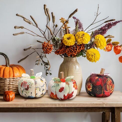 chunful 6pcs Fall Fabric Pumpkins للتزيين ، 4INCH الخريف ديكور اليقطين الاصطناعي للمنزل ، طاولة درج الشكر المركزية المزرعة الحصاد المطبخ الديكور ، 6 أنماط in Saudi Arabia