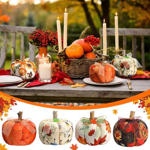 chunful 6pcs Fall Fabric Pumpkins للتزيين ، 4INCH الخريف ديكور اليقطين الاصطناعي للمنزل ، طاولة درج الشكر المركزية المزرعة الحصاد المطبخ الديكور ، 6 أنماط in Saudi Arabia