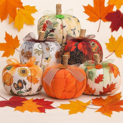 chunful 6pcs Fall Fabric Pumpkins للتزيين ، 4INCH الخريف ديكور اليقطين الاصطناعي للمنزل ، طاولة درج الشكر المركزية المزرعة الحصاد المطبخ الديكور ، 6 أنماط in Saudi Arabia