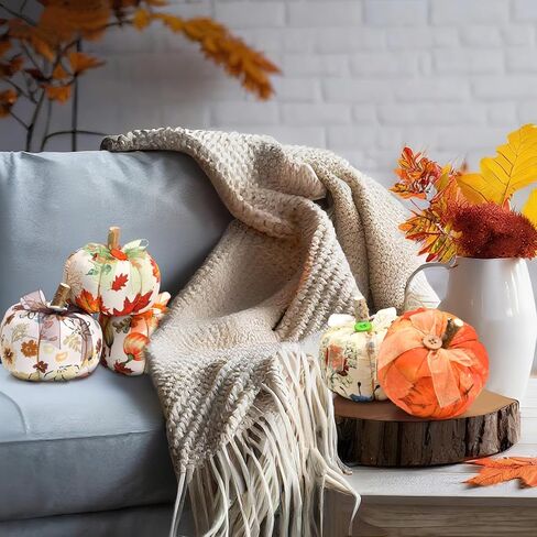 chunful 6pcs Fall Fabric Pumpkins للتزيين ، 4INCH الخريف ديكور اليقطين الاصطناعي للمنزل ، طاولة درج الشكر المركزية المزرعة الحصاد المطبخ الديكور ، 6 أنماط in Saudi Arabia