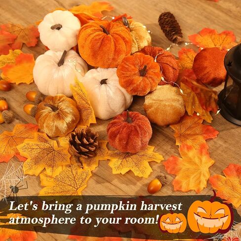 12pcs الخريف المخملية ديكورات القرع ، النسيج المزيف مصغرة مخملية الاصطناعية القرع أوراق القيقب وأرجل الاصطناعية لمزرعة الخريف حصاد عيد الشكر حفل زفاف حفل زفاف المنزل in Kuwait