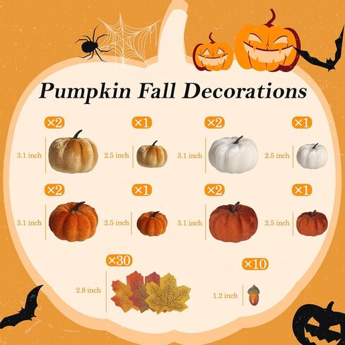 12pcs الخريف المخملية ديكورات القرع ، النسيج المزيف مصغرة مخملية الاصطناعية القرع أوراق القيقب وأرجل الاصطناعية لمزرعة الخريف حصاد عيد الشكر حفل زفاف حفل زفاف المنزل in Kuwait