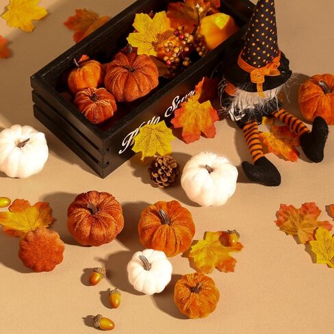12pcs الخريف المخملية ديكورات القرع ، النسيج المزيف مصغرة مخملية الاصطناعية القرع أوراق القيقب وأرجل الاصطناعية لمزرعة الخريف حصاد عيد الشكر حفل زفاف حفل زفاف المنزل in Kuwait