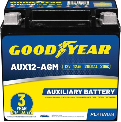 Goodyear AUX12-AAGM BCI Group Size 401 12V 12 AH ، 20RC ، 200 CCA Platinum Series AGM Service Battery Free Auxiliary in Saudi Arabia