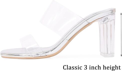 Shion ShaaYii Womens Clear Square Toe Heels Sandals Chunky Heels Transparent Rhinestone Strap Slip on Mules for Women Party Dating Daily Standard Size 2.95 Inch in Kuwait