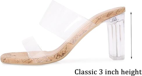 Clear Heels for Women Transparent Two Strap Block Chunky Square Heel Sandals Open Toe Slip On Mules Dressy Summer Wedding Party Beach Shoes in Saudi Arabia