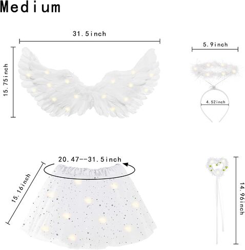 4pcs LED Angel Costume for Girls Teenger Adults Halloween Angel Wings Hola Wand Tutu Skirt Party Dress Up Clothes in Kuwait