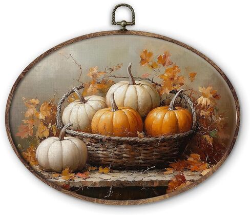 KTYHD Vintage Fall Pumpkin Oval Wall Art Decor,Vintage Rustic Pumpkin Maple Leaf Oval Canvas Wall Art,Fall Decorations for Home, Autumn Still Life Apple Maple Leaf Pictures Framed Decor Home Décor Products in Saudi Arabia