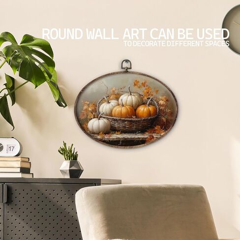 KTYHD Vintage Fall Pumpkin Oval Wall Art Decor,Vintage Rustic Pumpkin Maple Leaf Oval Canvas Wall Art,Fall Decorations for Home, Autumn Still Life Apple Maple Leaf Pictures Framed Decor Home Décor Products in Saudi Arabia