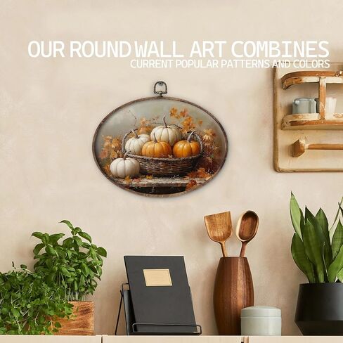 KTYHD Vintage Fall Pumpkin Oval Wall Art Decor,Vintage Rustic Pumpkin Maple Leaf Oval Canvas Wall Art,Fall Decorations for Home, Autumn Still Life Apple Maple Leaf Pictures Framed Decor Home Décor Products in Saudi Arabia
