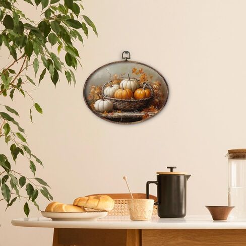 KTYHD Vintage Fall Pumpkin Oval Wall Art Decor,Vintage Rustic Pumpkin Maple Leaf Oval Canvas Wall Art,Fall Decorations for Home, Autumn Still Life Apple Maple Leaf Pictures Framed Decor Home Décor Products in Saudi Arabia