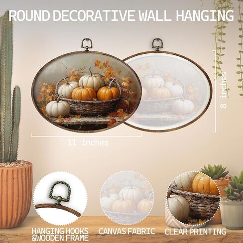KTYHD Vintage Fall Pumpkin Oval Wall Art Decor,Vintage Rustic Pumpkin Maple Leaf Oval Canvas Wall Art,Fall Decorations for Home, Autumn Still Life Apple Maple Leaf Pictures Framed Decor Home Décor Products in Saudi Arabia