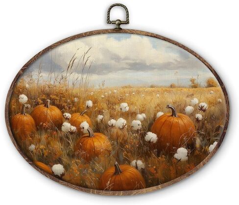 KTYHD Vintage Fall Pumpkin Oval Wall Art Decor,Vintage Rustic Pumpkin Maple Leaf Oval Canvas Wall Art,Fall Decorations for Home, Autumn Still Life Apple Maple Leaf Pictures Framed Decor Home Décor Products in Saudi Arabia