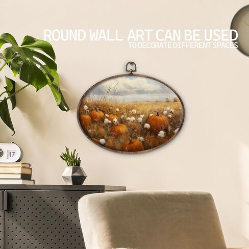 KTYHD Vintage Fall Pumpkin Oval Wall Art Decor,Vintage Rustic Pumpkin Maple Leaf Oval Canvas Wall Art,Fall Decorations for Home, Autumn Still Life Apple Maple Leaf Pictures Framed Decor Home Décor Products in Saudi Arabia