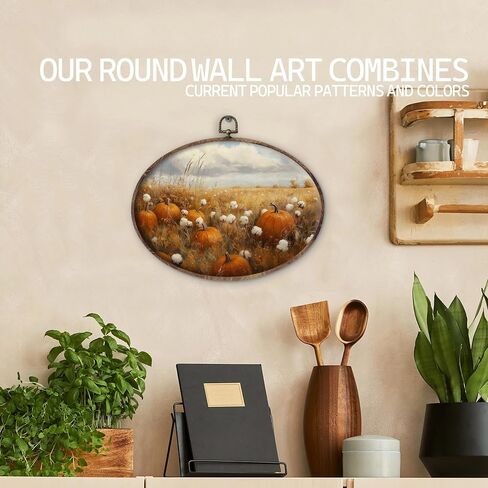 KTYHD Vintage Fall Pumpkin Oval Wall Art Decor,Vintage Rustic Pumpkin Maple Leaf Oval Canvas Wall Art,Fall Decorations for Home, Autumn Still Life Apple Maple Leaf Pictures Framed Decor Home Décor Products in Saudi Arabia