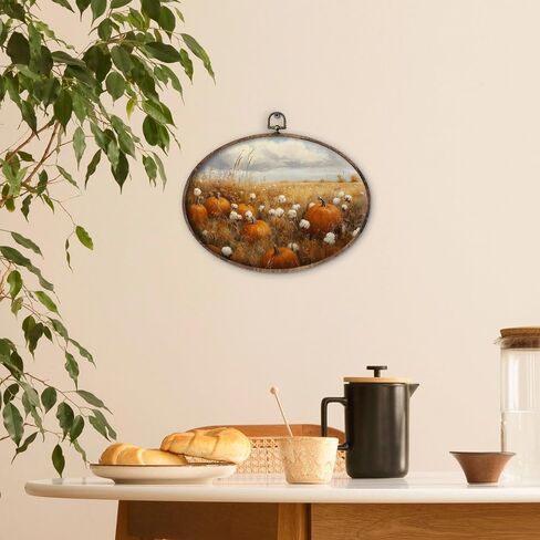 KTYHD Vintage Fall Pumpkin Oval Wall Art Decor,Vintage Rustic Pumpkin Maple Leaf Oval Canvas Wall Art,Fall Decorations for Home, Autumn Still Life Apple Maple Leaf Pictures Framed Decor Home Décor Products in Saudi Arabia