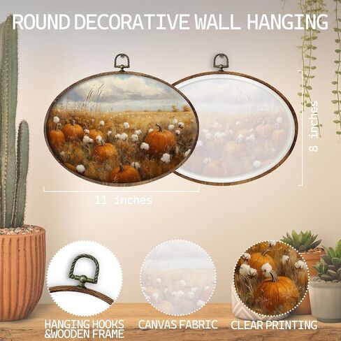 KTYHD Vintage Fall Pumpkin Oval Wall Art Decor,Vintage Rustic Pumpkin Maple Leaf Oval Canvas Wall Art,Fall Decorations for Home, Autumn Still Life Apple Maple Leaf Pictures Framed Decor Home Décor Products in Saudi Arabia
