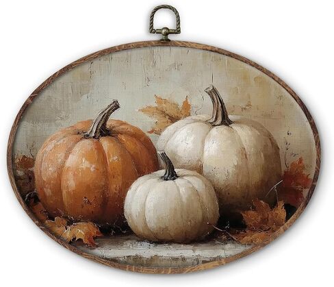 KTYHD Vintage Fall Pumpkin Oval Wall Art Decor,Vintage Rustic Pumpkin Maple Leaf Oval Canvas Wall Art,Fall Decorations for Home, Autumn Still Life Apple Maple Leaf Pictures Framed Decor Home Décor Products in Saudi Arabia