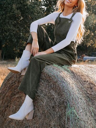 CUPSHE Women's Corduroy Fall Overall Jumpsuits Self Tie Strap Slanted Front Pockets Side Buttons Wide Leg Casual Rompers in Saudi Arabia