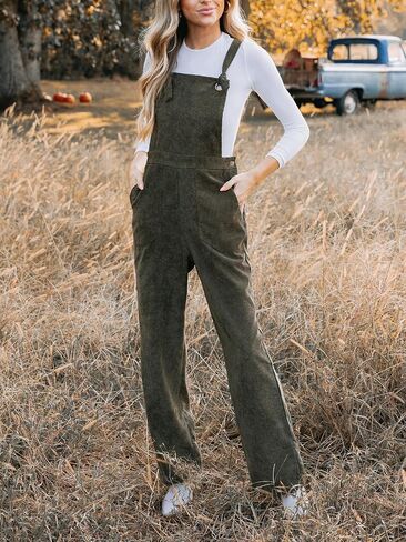 CUPSHE Women's Corduroy Fall Overall Jumpsuits Self Tie Strap Slanted Front Pockets Side Buttons Wide Leg Casual Rompers in Saudi Arabia