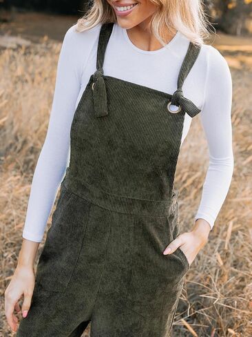 CUPSHE Women's Corduroy Fall Overall Jumpsuits Self Tie Strap Slanted Front Pockets Side Buttons Wide Leg Casual Rompers in Saudi Arabia