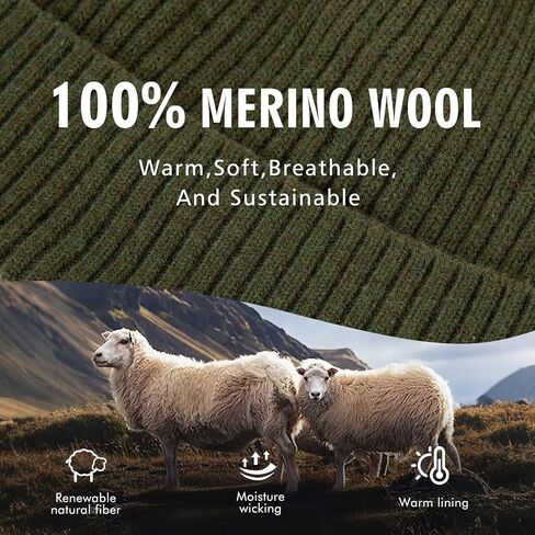 Oversized M L XL XXL 100% Merino Wool Beanie with Fleece Lining Cold Weather Winter Hat Big Head in Kuwait