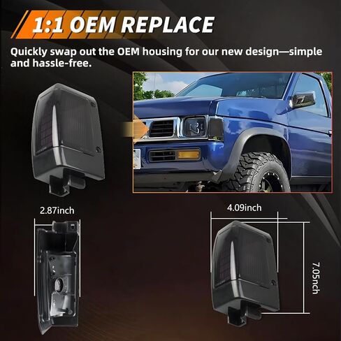 Front Parking Corner Side Marker Light Housing Compatible with Nissan D21 1990-1994, [DOT] Turn Signal Marker Light Cover [No Bulbs], Replace OEM #B611001G02, B611501G02, Smoked Lens in Saudi Arabia