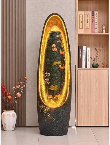 Decor European Style Flowing Fountain, Living Room Feng Shui Wheel Circulating Water Humidifier Office Landscape Decoration Ornaments for Entryway(Gold) in Saudi Arabia