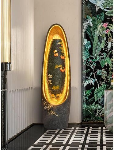 Decor European Style Flowing Fountain, Living Room Feng Shui Wheel Circulating Water Humidifier Office Landscape Decoration Ornaments for Entryway(Gold) in Saudi Arabia