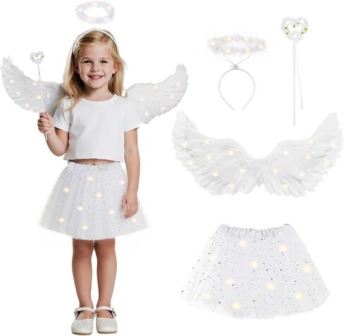 4pcs قادت زي الملاك للفتيات في سن المراهقة البالغين الهالوين أجنحة hola wand tutu التنورة الحزب لباس الملابس in Kuwait