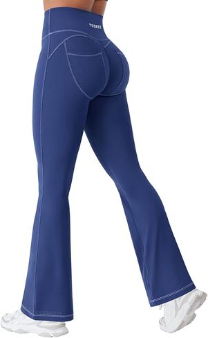 YEOREO CoreFlex Mini Flare Workout Leggings with Pockets for Women Butt Lifting High Waisted Hidden Scrunch Gym Denim Pants in Saudi Arabia