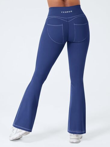 YEOREO CoreFlex Mini Flare Workout Leggings with Pockets for Women Butt Lifting High Waisted Hidden Scrunch Gym Denim Pants in Saudi Arabia