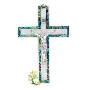 Mother of Pearl Crucifix | Medium size Holy Crucifix for wall Handmade in the Holy Land | Holy decorative wall cross | Religious housewarming Gift