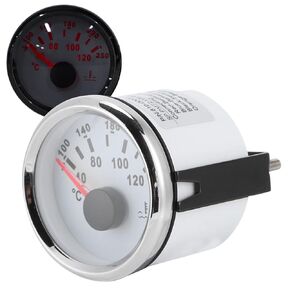 Boat Water Temperature Meter, 52mm/2in LED IP67 Marine Engine Water Temperature Gauge 40-120 ℃ Temp Meter for Boat RV(Silver Frame on White)