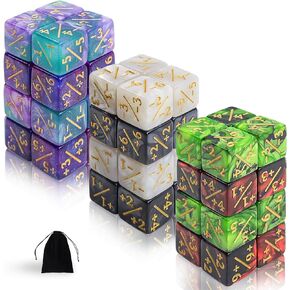48 قطعة من النرد MTG عدادات النرد الرمزي، Magic The Gathering Glitter Sparkle Dice، Loyalty Dice Starry Marble D6 مكعب النرد متوافق مع CCG، MTG، ملحقات ألعاب البطاقات (6 ألوان)